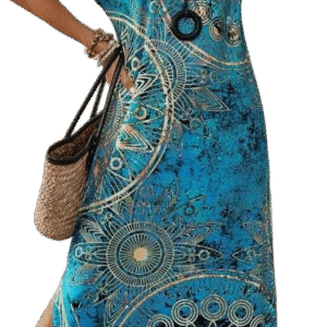 Casual Batwing Sleeve Dress In Boho Print