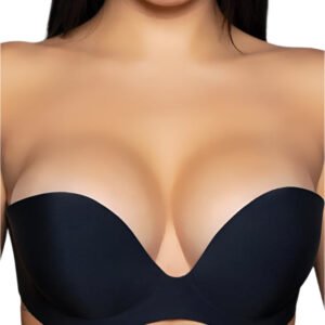 LuckeLadybug LLC black adhesive bra for backless dresses providing support and a seamless look