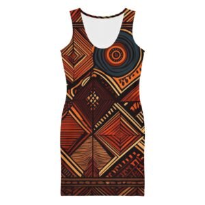 LuckeLadybug African print bodycon dress with bold geometric patterns in orange and black