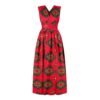 LuckeLadybug red and black African geometric dress fit and flare maxi with V neck and gathered waist