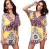 LuckeLadybug casual boho mini dress with colorful patchwork pattern and drawstring waist