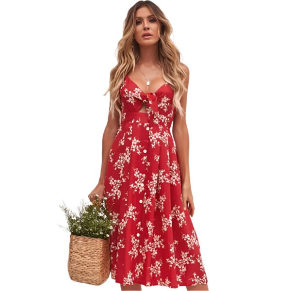 Bow Tie Suspender Maxi Dress With Floral Print 17 Bow Tie Suspender Maxi Dress With Floral Print LuckeLadybug red floral bow tie suspender maxi dress with cutout and sleeveless design