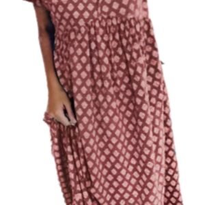 LuckeLadybug casual printed midi dress with short sleeves and relaxed fit in a geometric pattern