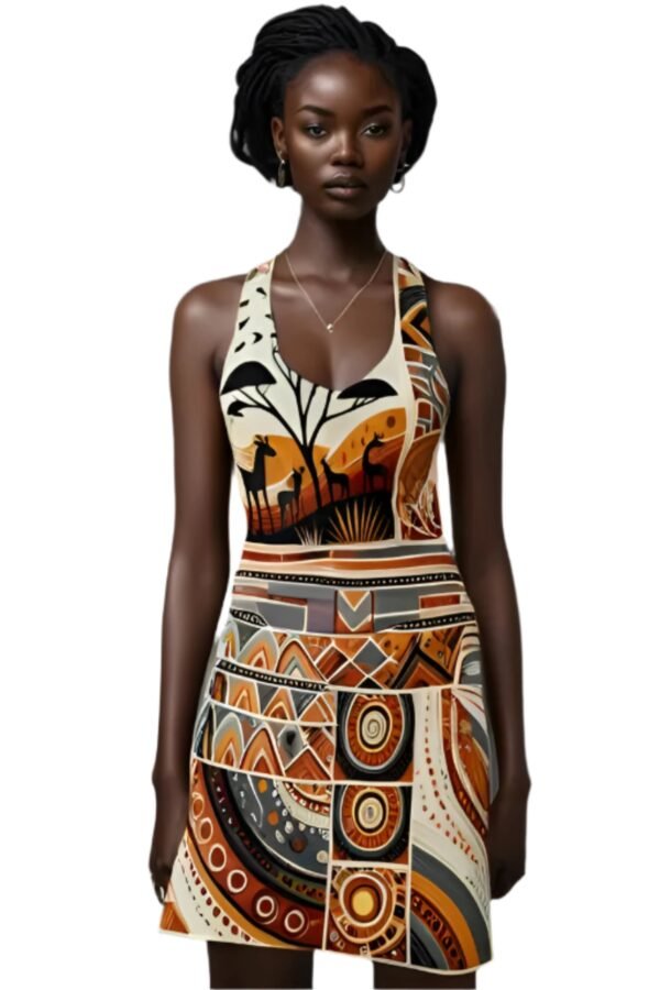 Chic African print dress for women with racerback design and vibrant tribal patterns