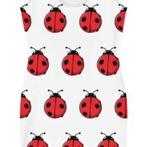 Luckeladybug cute ladybug bodycon dress with red ladybug pattern on white sleeveless fabric