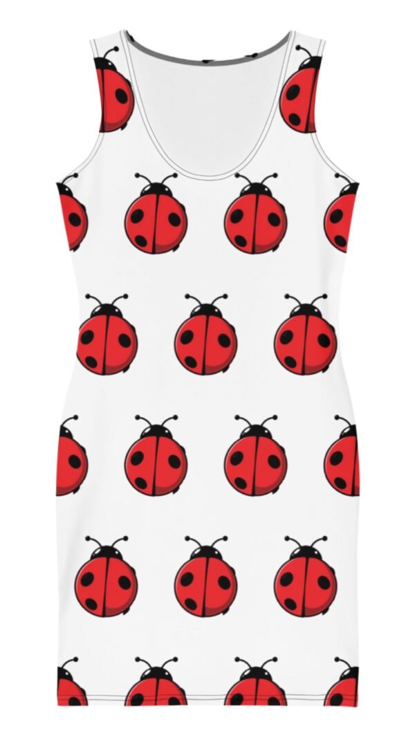 Luckeladybug cute ladybug bodycon dress with red ladybug pattern on white sleeveless fabric