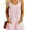 U-Neck Commuting Dress For Women With Pockets 2 U-Neck Commuting Dress For Women With Pockets U-neck commuting dress for women pink white striped sleeveless casual summer dress with pockets and button straps