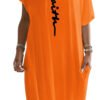 Orange super loose casual dress for women with faith print and off shoulder design by LuckeLadybug