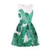 LuckeLadybug blue printed a-line dress with green tropical banana leaf pattern sleeveless