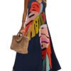 LuckeLadybug fashionable maxi dress for women with colorful abstract leaf print and spaghetti straps