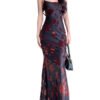 Flocked Strappy Maxi Dress Elegant Fit 3 Flocked Strappy Maxi Dress Elegant Fit LuckeLadybug flocked strappy maxi dress with dark floral pattern and slim fit silhouette