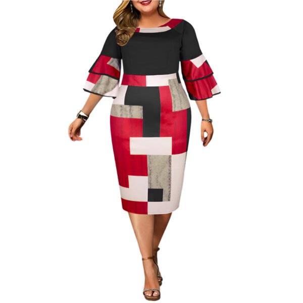 Flying Sleeves Plus Size Dress Chic Colorblock 2 Flying Sleeves Plus Size Dress Chic Colorblock LuckeLadybug flying sleeves plus size dress with color block design and tiered bell sleeves