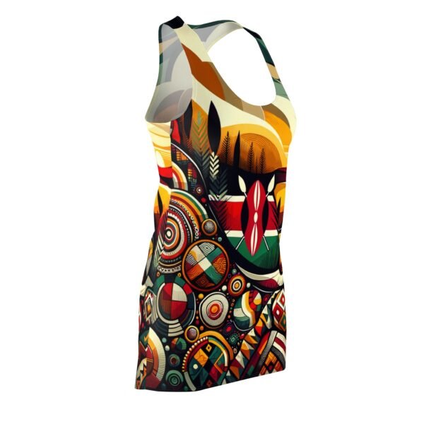 luckeladybug racerback African abstract print dress with colorful geometric and tribal patterns