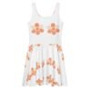 White sleeveless floral skater dress with orange and beige flower pattern by LuckeLadybug