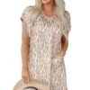 LuckeLadybug khaki abstract print dress t-shirt dress with short sleeves and side pockets