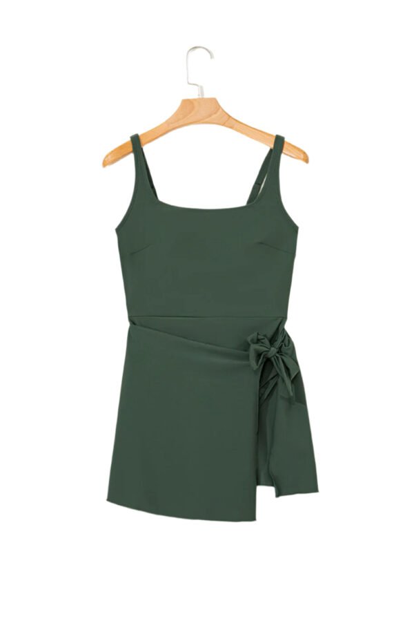 Luckeladybug Mist Green Swim Dress With Tie Waist 2 Luckeladybug Mist Green Swim Dress With Tie Waist Mist green swim dress by LuckeLadybug LLC with adjustable straps and side tie detail