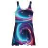 Luckeladybug Neon Galaxy Skater Dress - Trendy Fit 4 Luckeladybug Neon Galaxy Skater Dress - Trendy Fit LuckeLadybug neon galaxy skater dress with vibrant blue and purple space swirl design