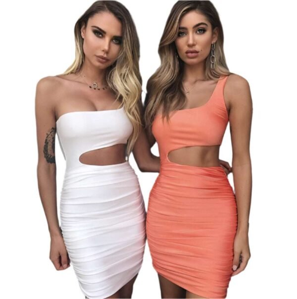 Luckeladybug One Shoulder Mini Dress With Cutout Detail 2 Luckeladybug One Shoulder Mini Dress With Cutout Detail LuckeLadybug one shoulder mini dress in white and coral with cutout detail and ruched design