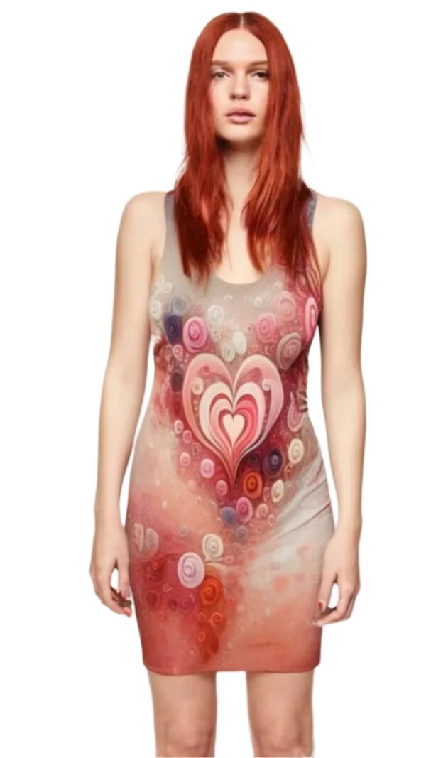 LuckeLadybug women's abstract heart dress racerback style with colorful heart and swirl design