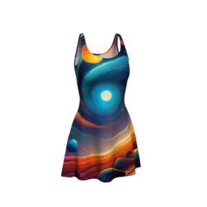 Luckeladybug women's cosmic fashion dress flare style with vibrant space and planet design