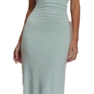 LuckeLadybug sexy backless bodycon maxi dress mint halter twist front floor length elegant eveningwear