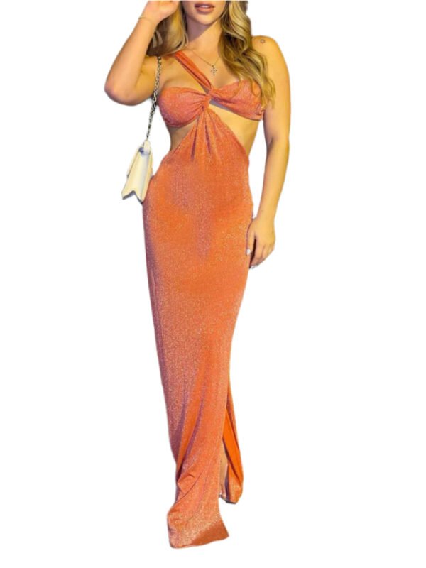 LuckeLadybug orange slit evening dress for women with cut-out details and a fitted silhouette