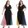 LuckeLadybug plus size summer maxi dress with color block chiffon sleeves and waist tie belt