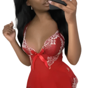 LuckeLadybug red v-neck suspender lingerie for women babydoll with lace trim and bow detail