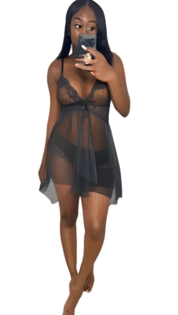 See-Through Mesh Slip Dress Babydoll 2 See-Through Mesh Slip Dress Babydoll LuckeLadybug see-through mesh slip dress babydoll lingerie worn by woman taking mirror selfie