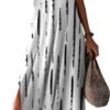 LuckeLadybug side slit maxi dress for women with white base and black vertical abstract stripes