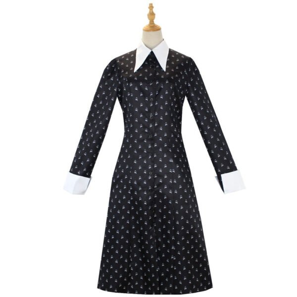 Costume Halloween Wednesday Adams Black Dress by LuckeLadybug long sleeve dress with white pointed collar and cuffs