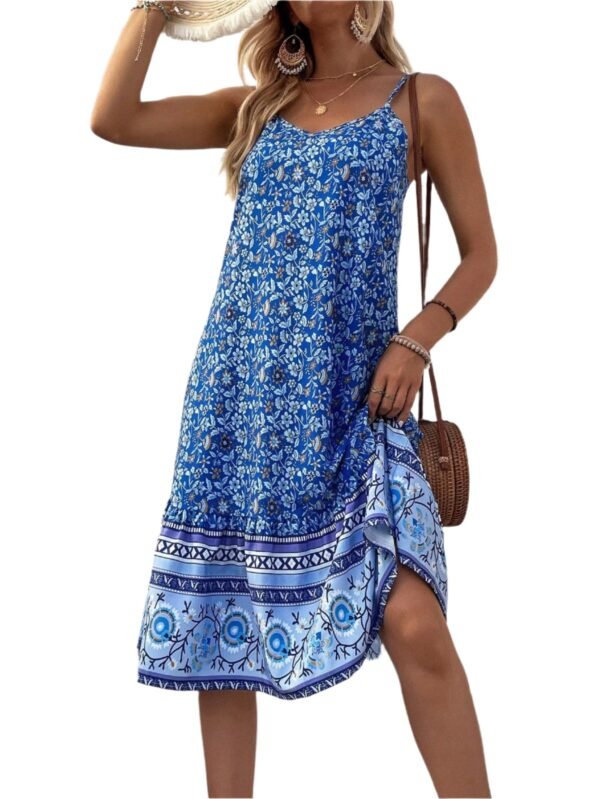 Luckeladybug Sleeveless Printed Summer Dress Blue Floral 2 Luckeladybug Sleeveless Printed Summer Dress Blue Floral LuckeLadybug sleeveless printed summer dress in blue with floral patterns and ankle-length flowy design