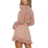 LuckeLadybug bohemian spring dress for women back view in pink ditsy print with long sleeves and ruffle hem