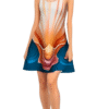 LuckeLAdybug flare dress featuring a tropical shell summer dress design with vibrant ocean colors