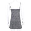LuckeLadybug womens a-line dress with straps gray floral mini dress back view adjustable spaghetti straps