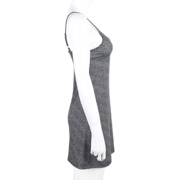 LuckeLadybug womens a-line dress with straps gray ditsy floral print spaghetti straps above knee casual style