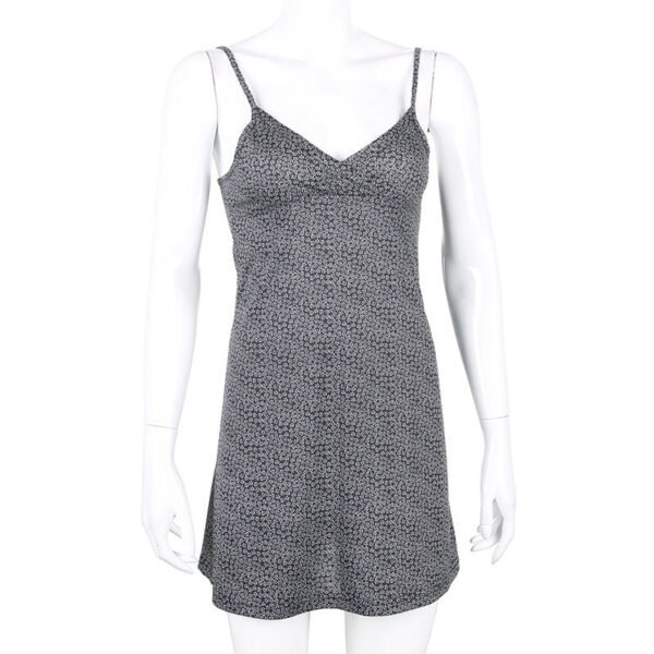 LuckeLadybug womens a-line dress with straps black and white micro floral V neck spaghetti strap mini dress