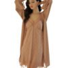 Lace Nightdress For Women 2 Lace Nightdress For Women Woman wearing a lace nightdress for women in light brown with matching robe posing indoors