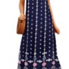 LuckeLadybug summer floral spaghetti strap dress in navy blue with pink and white flower patterns