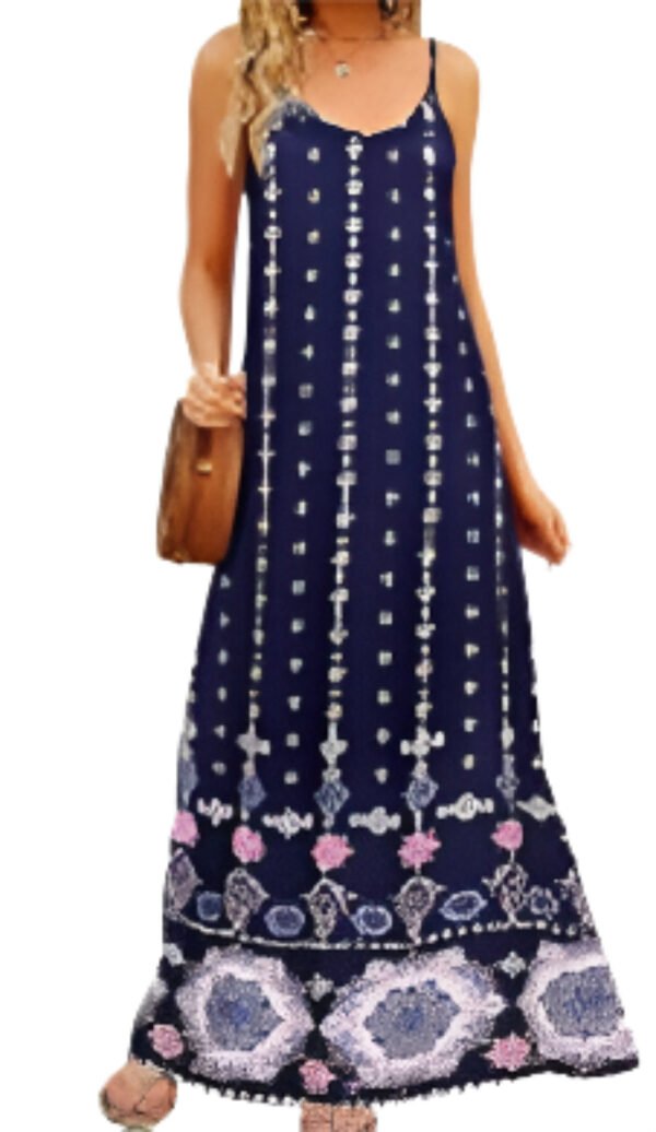 Luckeladybug Summer Floral Spaghetti Strap Dress 1 Luckeladybug Summer Floral Spaghetti Strap Dress LuckeLadybug summer floral spaghetti strap dress in navy blue with pink and white flower patterns