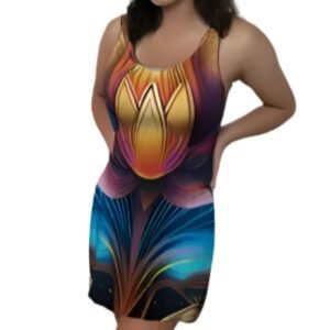 Luckeladybug flare dress with vibrant colorful floral pattern showcasing timeless elegance floral dress style