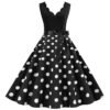 Retro Polka Dot Swing Dress Bow Waist 4 Retro Polka Dot Swing Dress Bow Waist LuckeLadybug retro polka dot swing dress black with white dots scalloped neckline bow waist 1950s style