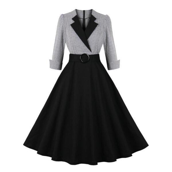 Retro Swing Dress For Women Belted Blazer 2 Retro Swing Dress For Women Belted Blazer retro swing dress for women, black full skirt with belted waist and checked blazer style bodice with cuffed sleeves